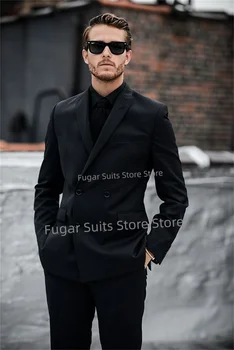 Klasična Luxuly Črno Poročno Obleke Za Moške Slim Fit Vrh River Ženina Tuxedos 2 Kosa Določa Poslovnih Moški Jopič Kostum Homme
