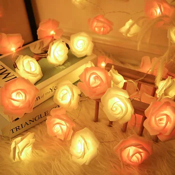 LED Rose Svetlobe Niz, Roza, Beli Cvet, Nočne Luči, Božič, Rojstni dan, Poroka Dekoracija, 6 m, 40 Luči