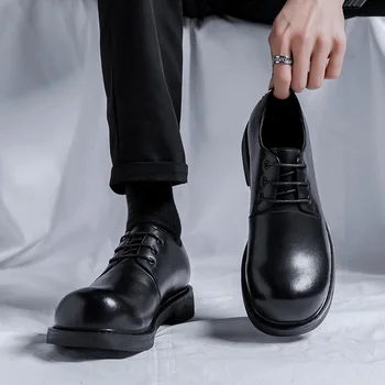 Letnik Moški Solid Black Poslovanje Priložnostne Čevlji Moški Formalno Obleko Čevlje Split Usnje Loafers Delo Poročni Čevlji