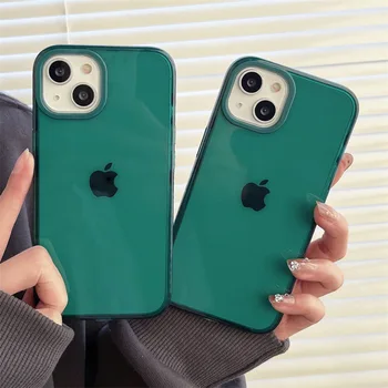 Luksuzni Retro Smaragdno umetnosti zelena sijajni pregleden Primeru Telefon Za iPhone 14 13 12 11 Pro Max Primeru Srčkan barva Mehko Pokrov