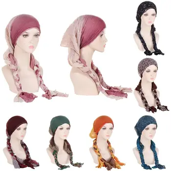 Mehko Turban Klobuk Moda Multicolor Trakovi Headscarf Ženske