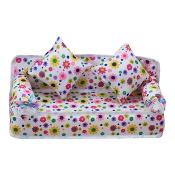 Mini Pohištvo Cvetlični Vzorec, Kavč Kavč + 2 Blazine Za Baby Doll House Dodatki