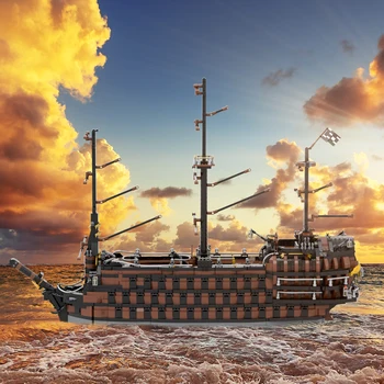 MOC Rjava Piratske Ladje gradniki Maščevanje Ladje Jadrnico Stari Bojna Opeke Igrače Za Otroke Darila za Rojstni dan