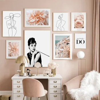Moda Lady Hepburn Roza Cvet Povzetek Telo Nordijska Plakatov In Fotografij Wall Art Platno Slikarstva, Fotografije, Za Domači Dnevni Sobi
