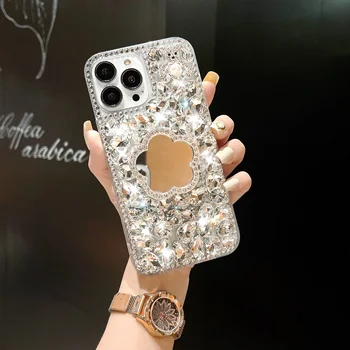Moda za Ženske Luxuxy Diamond Ličila Ogledalo Dekleta Primeru Mobilni Telefon Za Xiaomi Redmi9A 9C Note8 9Pro Note10S Note11 Pro 12Pro Pokrov