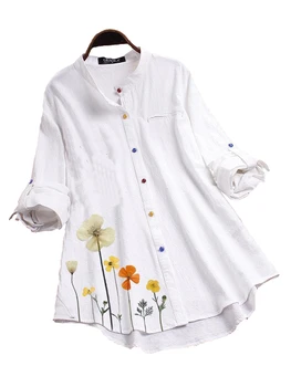 Modna Majica Cvetlični Vzorec Urad za Delo Majica Bluzo Žensk Gumb Navzdol Krog Vratu Majica Classic Long Sleeved