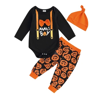 Moj Prvi Halloween Obleke Novorojenček Dojenček Fant Klobuk Dolg Rokav Pismo Romper Bučna Duha Hlače Sklop Sodijo Oblačila