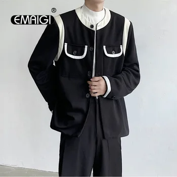 Moške Svoboden Priložnostne Black Splice Bele Strani Vintage Moda Suknjič Blazerji Človek korejski Ulične Suknjič Pomladi, Jeseni