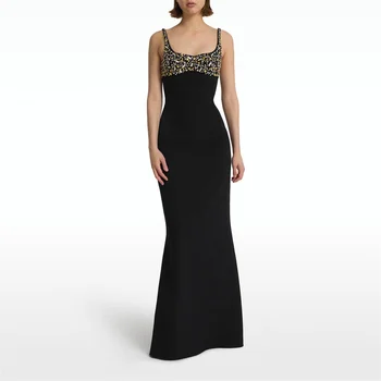Muloong Black Ljubica Formalne Priložnosti Obleke Kristalno Beaded Elegantno Stranke Obleke Dolžina Tal Morska Deklica Haute Couture Obleko