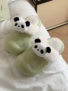 Nepremočljiva Doma Porodniškega Čevlji Srčkan Panda Copati Ženske Zimske Ustvarjalne Snemljiv Plišastih Očesa, Rdeči Panda Človek Bombaž Copate