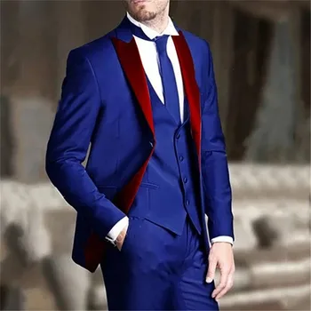 Nova Zasnova Kostum Homme Kraljevsko Modra 3 Kosov Moške Obleke 2023 Poroko Ženina Tuxedos Terno Masculino Formalno Maturantski oblačila za Moške