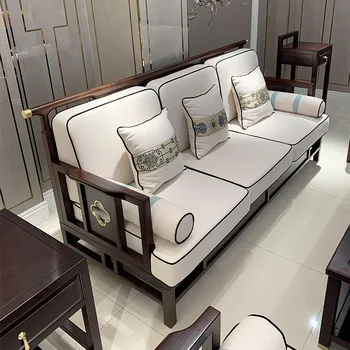 Novi Kitajski Kavč Blackwood Masivnega Lesa Zen Tkanine Kavč Kombinacija Majhno Stanovanje Moderno & Minimalism Dnevna Soba, Pohištvo
