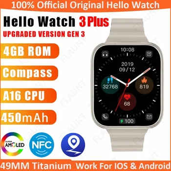 Novi Originalni Pozdravljeni Watch 3 Plus AMOLED 4GB RON Smartwatch Ultra NFC Kompas Bluetooth Klic Ura TWS Glasbe Pametne Ure Za Moške