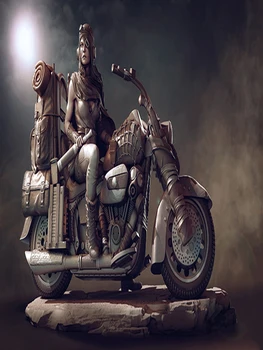 Novo Nesestavljeni 1/24 starodavno žensko bojevnik z motorno kolo Smolo Slika Unpainted Model Komplet
