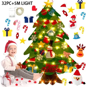 Otroci DIY Čutiti Božično Drevo Igrača Steni Visi Umetno Xmas Tree z Snežaka Ornament Novo Leto Fantje Dekleta Darilo 32Pcs Ormants