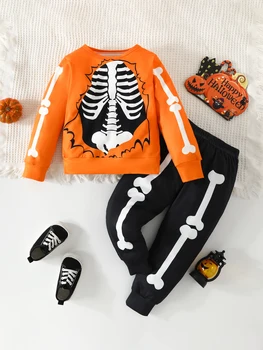 Otroci Fantje Dekleta Halloween Obleko Z Dolgimi Rokavi Bučna Print Majica Vrhovi Baby Toddler Jesen Zima Hlace Komplet