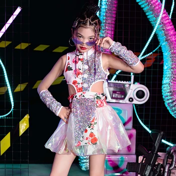 Otrok modni brvi Kažejo Fazi Kostum za Dekleta Koncert Uspešnosti Obrabe Cheerleading Oblačila Sequins Jazz Dance Obleko DL10301