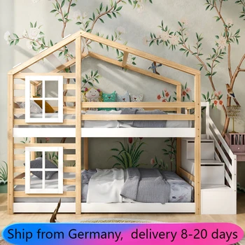 Otroška postelja hišico s predalom in zaščito pred padcem 90 x 200 cm， loft posteljo za otroke - 2x letvic okvir