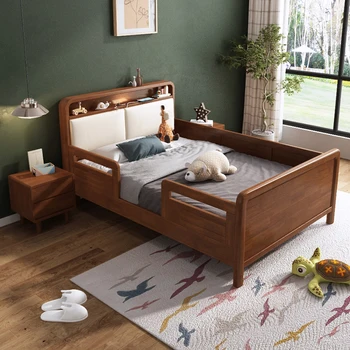 otroško pohištvo iz Masivnega lesa otroška postelja z guardrail Fantje in dekleta postelja 1,2 m 1.35 Majhne enote 1,5 m, otrok splice postelja
