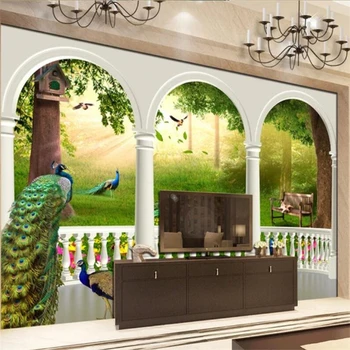 Ozadje po meri Fantasy 3D Gozd Pav Ptičje Gnezdo Palace Vrt de Papel parede Ozadju Stene Dnevna Soba, Spalnica Ozadje