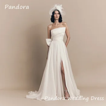 Pandora Organza A-linijo brez naramnic Ruffle Preprosto, Slonovine Nevesta Obleke Tla-dolžina Elegantno Formalne Poročne Obleke Za Ženske 2024