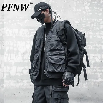 PFNW Moške Prvotno obliko Funkcionalne Taktično Slog Telovnik Nišo Pozimi Novo Darkwear Bombaž Waistcoat Punk Plima Elegancija Vrh 12Z6254