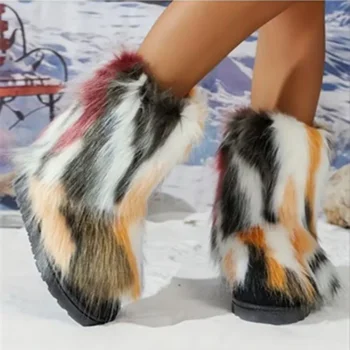 Pliš Dolgo Škornji Ženske 2024 Pozimi Nove Evropske Ameriški Modni Divji Mož Plišastih Udobno Sneg Škornji na Prostem Priložnostne Čevlji