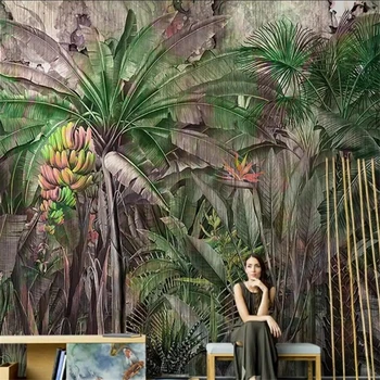 Po meri 3d Ozadje Zidana Retro Jugovzhodne Azije Banana Listov Tropskih Rastlin v Ozadju Stene de papel parede soba dekor nalepke