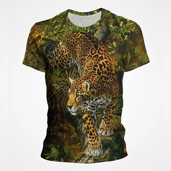 Poletje Živali Leopard Grafični T Srajce 3D Tiskanja Hip Hop Tee Vrhovi Osebnost Krog Vratu Kratek Rokav Ulične Tshirt Vrhovi
