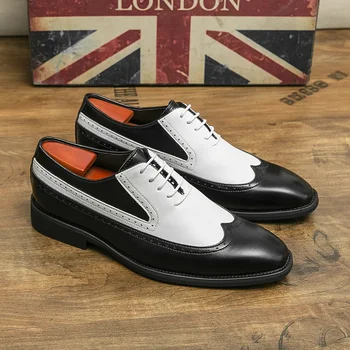 Pomlad črno bel usnjeni čevlji za moške, Visoke kakovosti poročno Obleko, čevlje Poslovnih urad loafers moški čevelj Luksuzni oblikovalec čevlji