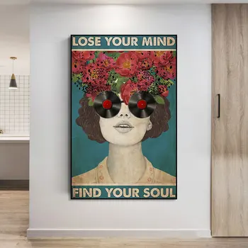 Povzetek Letnik Dekle Portret Platno Slikarstvo Izgubili Vaš Um Našli Svojo Dušo Glasbeni Plakat Wall Art Dnevna Soba Dekoracijo Doma