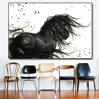 Povzetek Črna Rjava Konja Živali Platno Slikarstvo Plakatov in Fotografij Wall Art Slik, Spalnica, Dnevna Soba Doma Dekor Brez Okvirja
