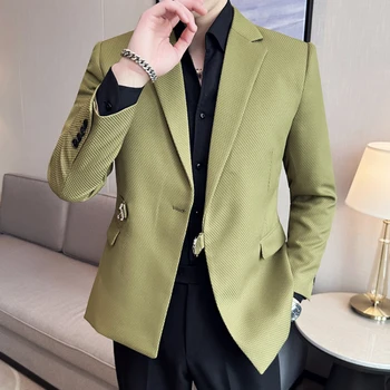 Priložnostne Obleko Jopiči Jopič za Moške, Poročni Zelena Slim Fit Outwear Prevelik beloprsi Singl Blazerji Elegantno Luksuzni Coats korejski