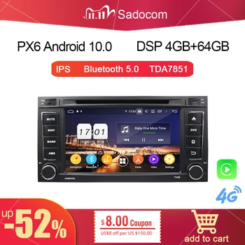 PX6 DSP TDA7851 Android 11.0 4GB + 64GB 8Core Avto DVD Predvajalnik, GPS, RDS autoradio avtoradia Za VW TOUAREG MULTIVAN 2002-2012