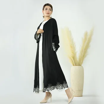Ramadana Čipke Odprite Haljo Islamske Afriške Obleke za Ženske Boutique Jilbab Turčija arabski Muslimani Etnične Oblačila Skromno Kimono Abaya