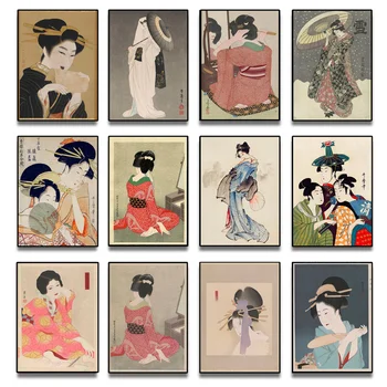 Retro Orientalske Umetnosti Japonski Ženska Kimono Gejša Plakati, Tiskanje Letnik Slika Platno Stensko Slikarstvo V Slikah, Soba Doma Dekor