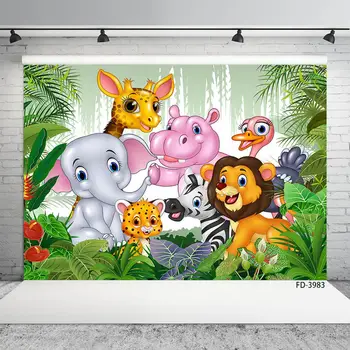 Risanka Živali Jungle Safari Rojstni Fotografija Ozadje Dekoracijo Baby Otrok Photo Booth Studio Prop Vinil Ozadje