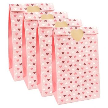 Roza Srce Kraft Papir za Vreče Candy Bag Zdravljenje Darilni Embalaži Open Top Vrečko Doma Poroko Božič Papir Obrti Vrečke 12Pcs