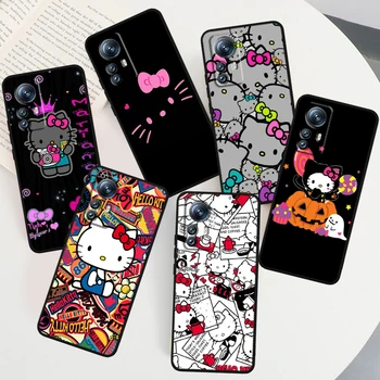 Sanrio Hello Kitty Risanka Primeru Telefon Za Xiaomi Mi 13 12T 12 11T 11i 11 A3 10T 10 CC9E 9 Pro Lite Ultra 5G Pokrov Črne Funda