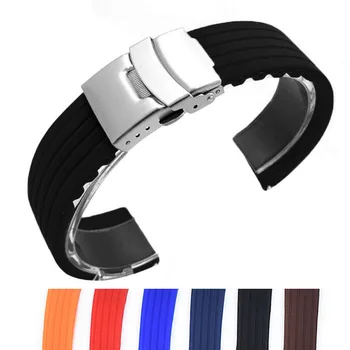Silikonske Gume Watch Trak 18 mm 20 mm 22 mm 24 mm Uvajanje Sponke Nepremočljiva Črno za Casio Watchbands