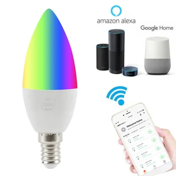 Smart WiFi Sveča Žarnica E14/E12 RGB Žarnica Podporo Alexa/ Home/IFTTT Smart Zvočnik Glasovni Nadzor 5W Led Luči Dekoracijo