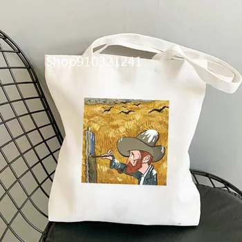 Smešno Van Gogh nakupovalna torba z živili torbici bolsas de tela tote bolsa nakupovalno vrečko eko totes platno tkanine po meri