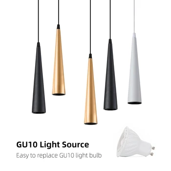 Sodobna Koničastimi Cev GU10 Zamenljive LED Obesek Svetlobo Vse Aluminija Dinning Bar Cafe Lestenec Droplight Visi Svetilka Pozornosti