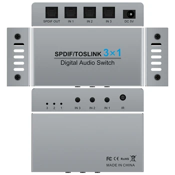 SPDIF digitalni/Toslink 3x1 Stikalo z IR Daljinski Nadzor Digitalnih Zvočnih SPDIF Toslink Optični Preklopnik 3 v 1 za PS5