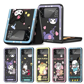 Srčkan Kuromi Melodijo Za Samsung Galaxy Ž Flip 4 3 5 G Black Težko PC Telefon Primeru Luksuznih Odbijača ZFlip5 Moda za Preprečevanje padcev, Pokrov