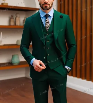 Temno Zelena Poslovna Obleka Ženina Groomsman Moških Tuxedos Svate Formalne Priložnosti 3 Delni Komplet Jakna In Hlače A47