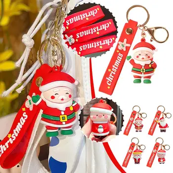 Tipko Božični Okraski Barvna Risanka Srčkan Risanka Santa Claus Keychain Prenosni Kompaktni Pribor Keychain Vrečko F8P8