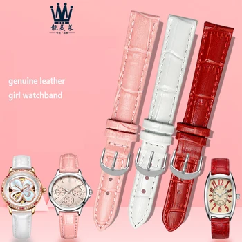 Top prodajne pravega usnja watchband blagovne znamke in moda za Ženske manšeta 12 mm 14 mm 15 mm 16 mm 17 mm 18 mm 19 mm 20 mm roza rdeči trak