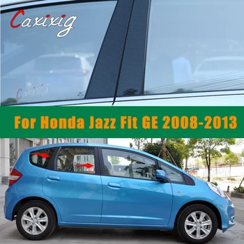Untuk Za Honda Jazz Fit GE 2008-2013 Kolom Pintu Jendela B C Penutup Tiang Potong Serat Karbon Hitam Stiker PC