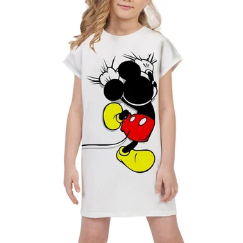 Ustvarjalne Mickey Mouse 3D Tiskanih Dekle Moda Obleko Classic Otrok Bela Oblačila Srčkan Risanka Otroški Kratka sleeved Obleko